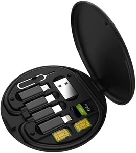 Portable Charging, Transmission & Data Storage Kit with Multiple Connectors & Sim Card Slots for iOS and Android Devices