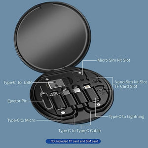 Portable Charging, Transmission & Data Storage Kit with Multiple Connectors & Sim Card Slots for iOS and Android Devices