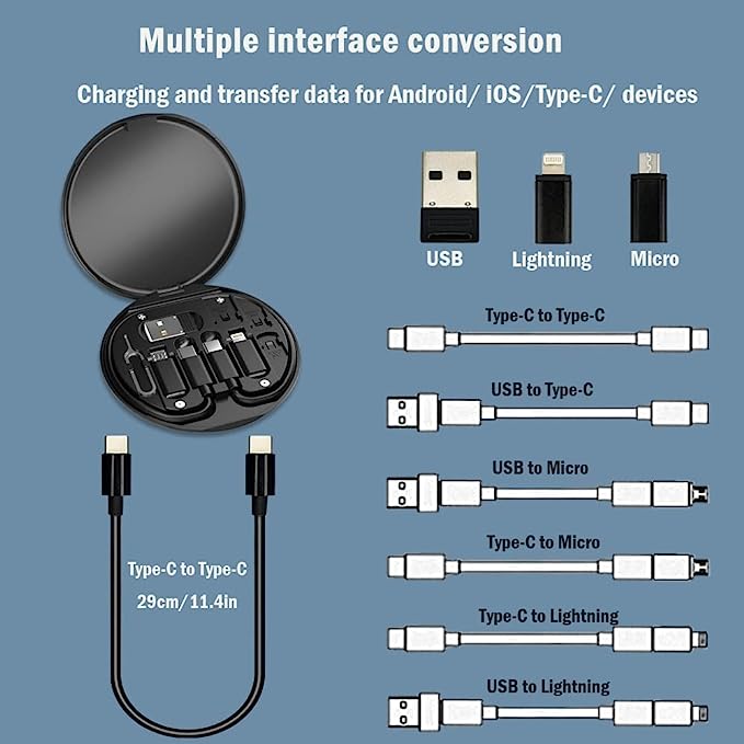 Portable Charging, Transmission & Data Storage Kit with Multiple Connectors & Sim Card Slots for iOS and Android Devices
