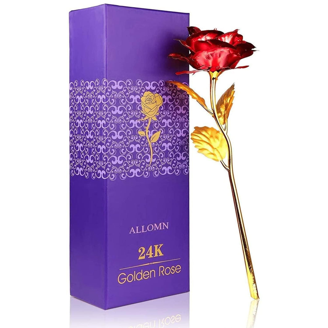 24K Gold Plated Red Rose Flower With Love Stand -   Best Valentine's Day Gift